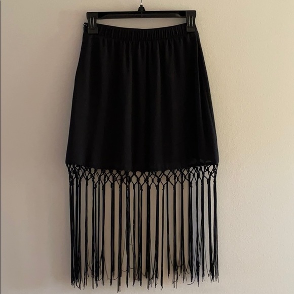 Show Me Your MuMu Black Skirt with Fringe SMALL - Picture 2 of 5